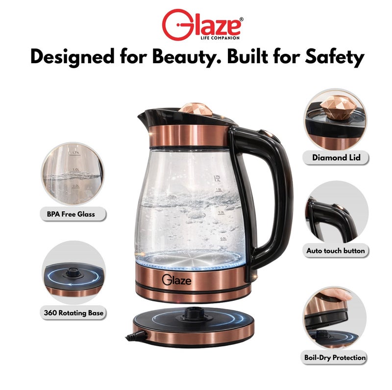 جليز غلاية كهربائية زجاجية سعة 1.8 لتر بقوة 1500 واط | زجاج بوروسيليكات عالي الجودة مقاوم للحرارة | غليان سريع | إيقاف تشغيل تلقائي للسلامة - Image 3